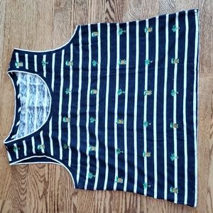 (XL) Talbots 100% Cotton Embroidered Lightweight Tropical Stripe Tank Top Casual